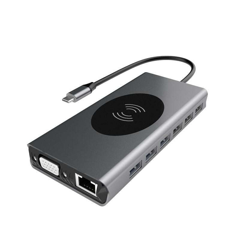 BX15W USB HUB Type-C Docking Station with Wireless Charge Function(15 in 1)