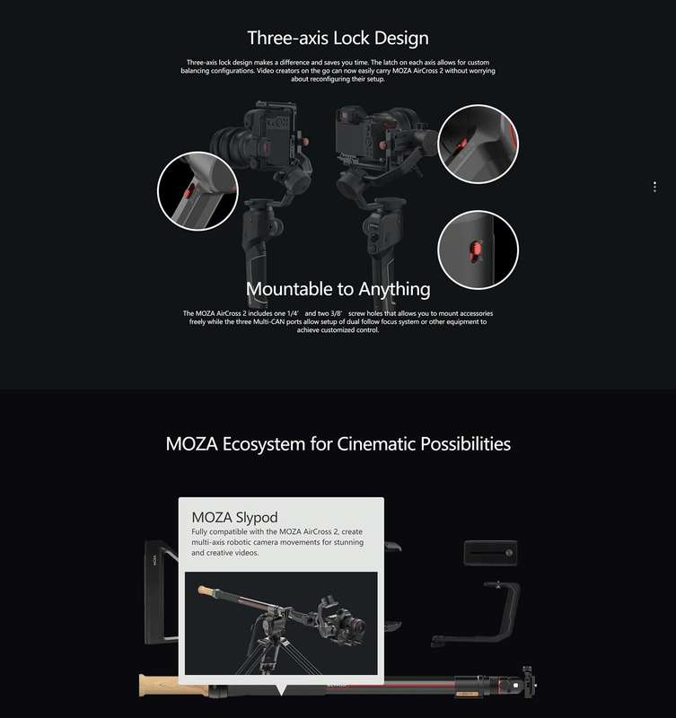 MOZA AirCross 2 Standard 3 Axis Handheld Gimbal Stabilizer for DSLR Camera, Load: 3.2kg(Black)