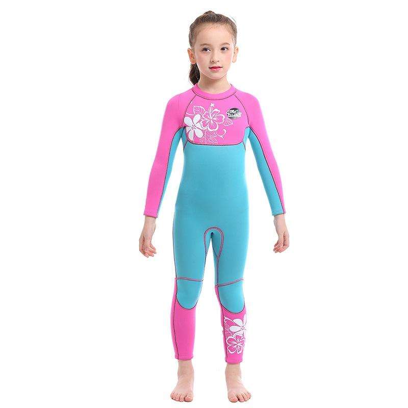 SLINX 1903 Kids Full Body Long Sleeve Thermal Wetsuit, Size: S(Pink Blue)