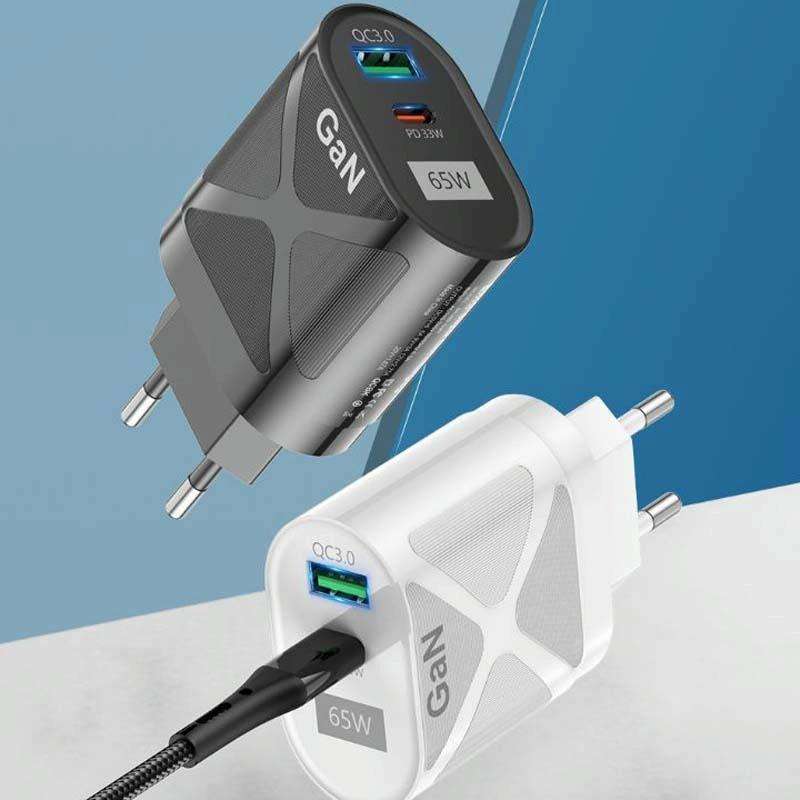 65W GAN PD + QC3.0 Fast Charger Phone Notebook Computer Universal Charging Head, Plug: EU Plug Black