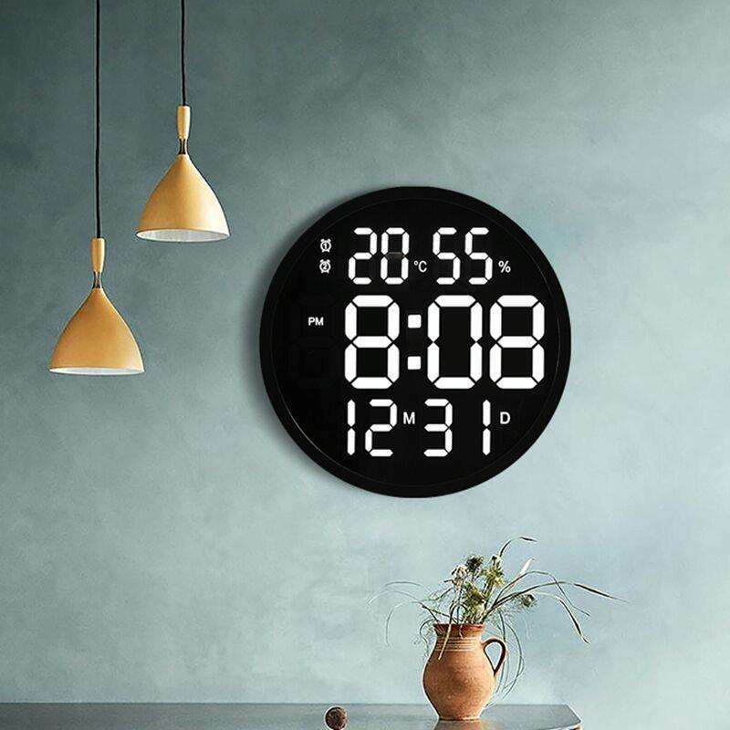 6620 12 Inch LED Simple Wall Clock Living Room Round Silent Digital Temperature And Humidity Elec...