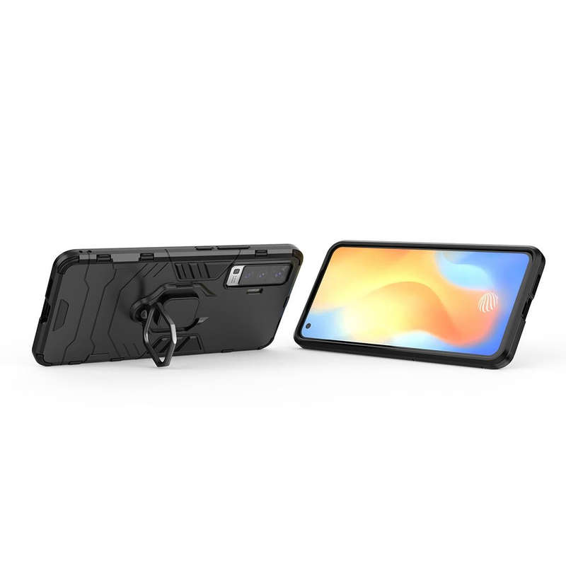 For vivo X50 PC + TPU Anti-fall Protective Case with Ring Holder(Black)