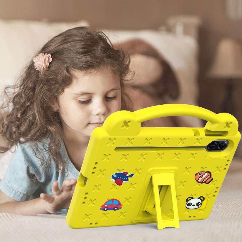 For Honor Pad X9 Handle Kickstand Children EVA Shockproof Tablet Case(Yellow)