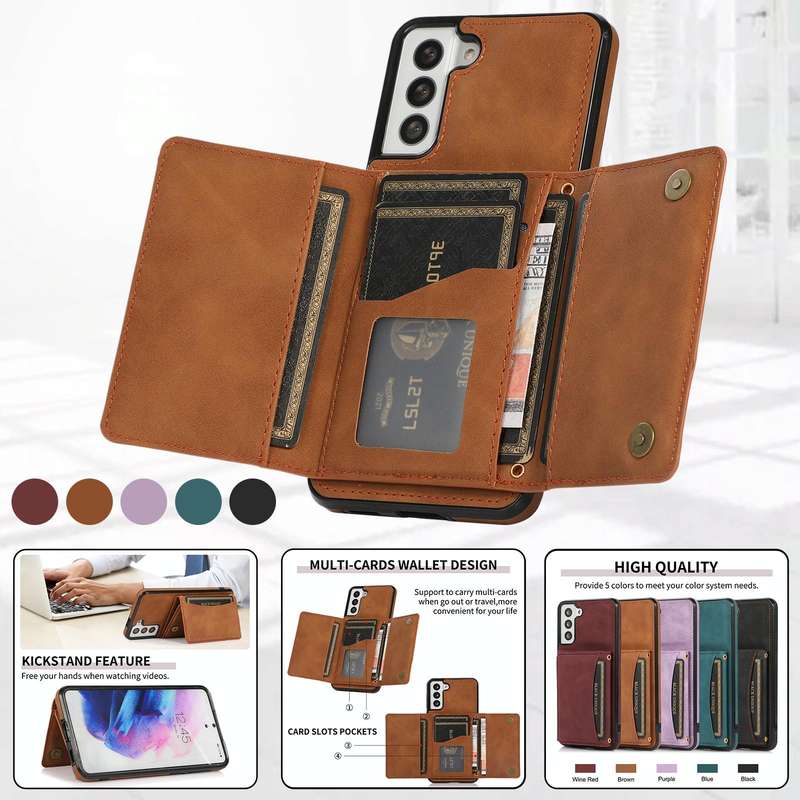 For Samsung Galaxy S21+ Three-fold Leather Phone Case with Card Slot & Wallet & Holder(Brown)