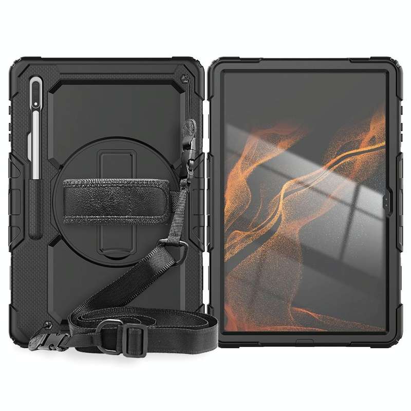 For Samsung Galaxy Tab S8 Ultra 14.6 inch SM-X900 Silicone + PC Tablet Case with Shoulder Strap(B...