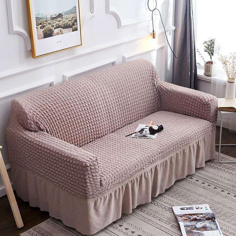 Living Room Stretch Full Coverage Skirt Style Sofa Cover, Size: Double M 145-185cm(One-color Wine...
