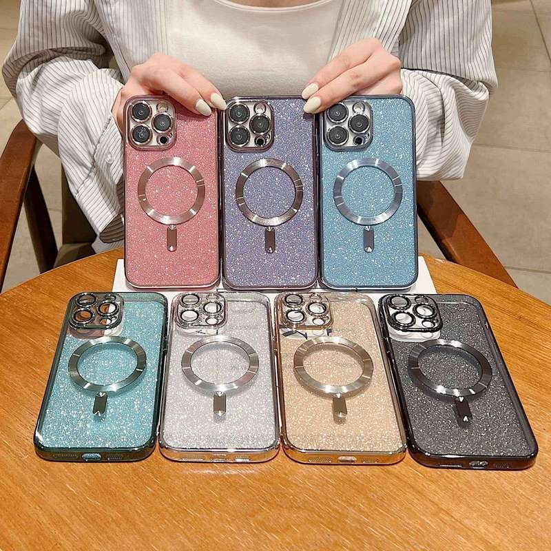 For iPhone 12 Pro Max MagSafe Glitter Electroplating TPU Phone Case(Black)
