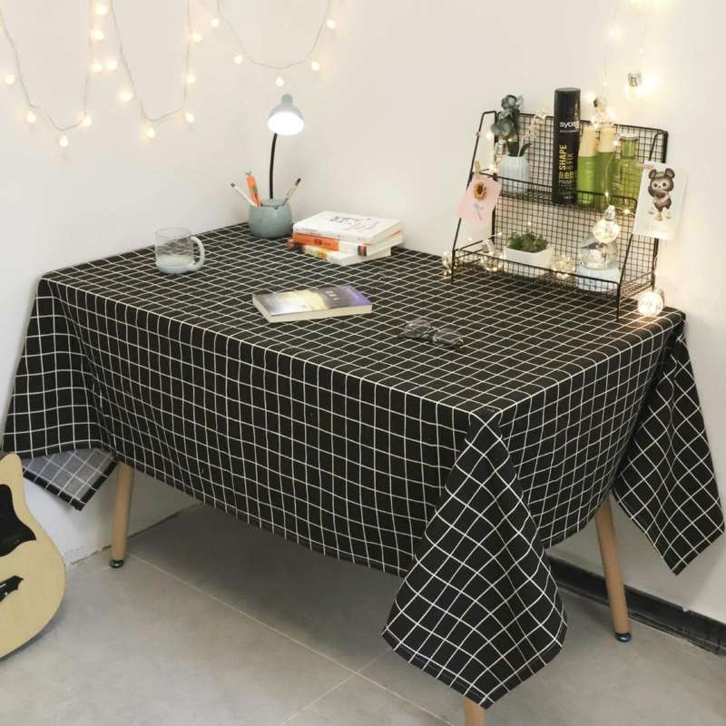 Square Checkered Tablecloth Furniture Table Dust-proof Decoration Cloth, Size:90x90cm(Black)