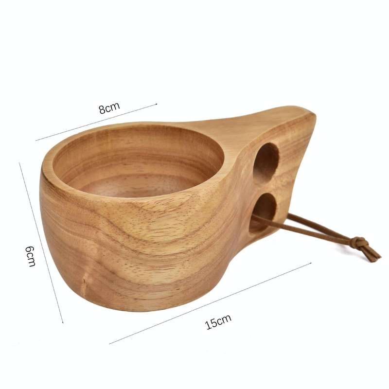 Hand Made Wood Tableware Green Wooden Cup, Capacity:101-200ml(Double Hole)