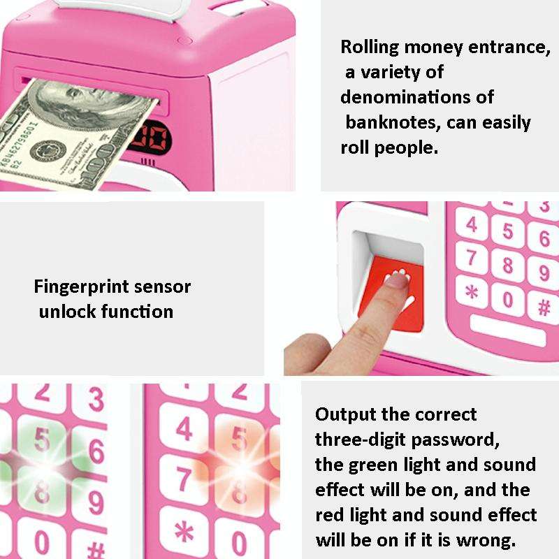 8001 Fingerprint Sensor Unlock ATM Piggy Bank Automatic Rolling Money Simulation Password Safe To...
