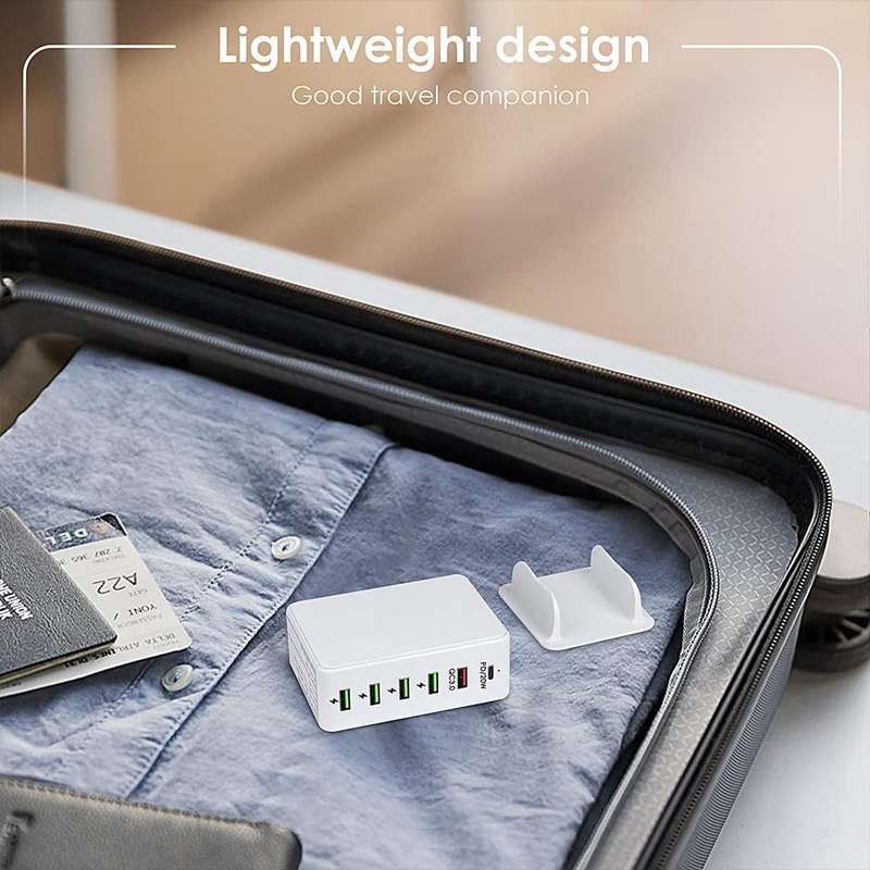 6 in 1 65W PD USB-C / Type-C + QC 3.0 USB + 4 USB Multi-port Travel Charger, UK Plug(White)