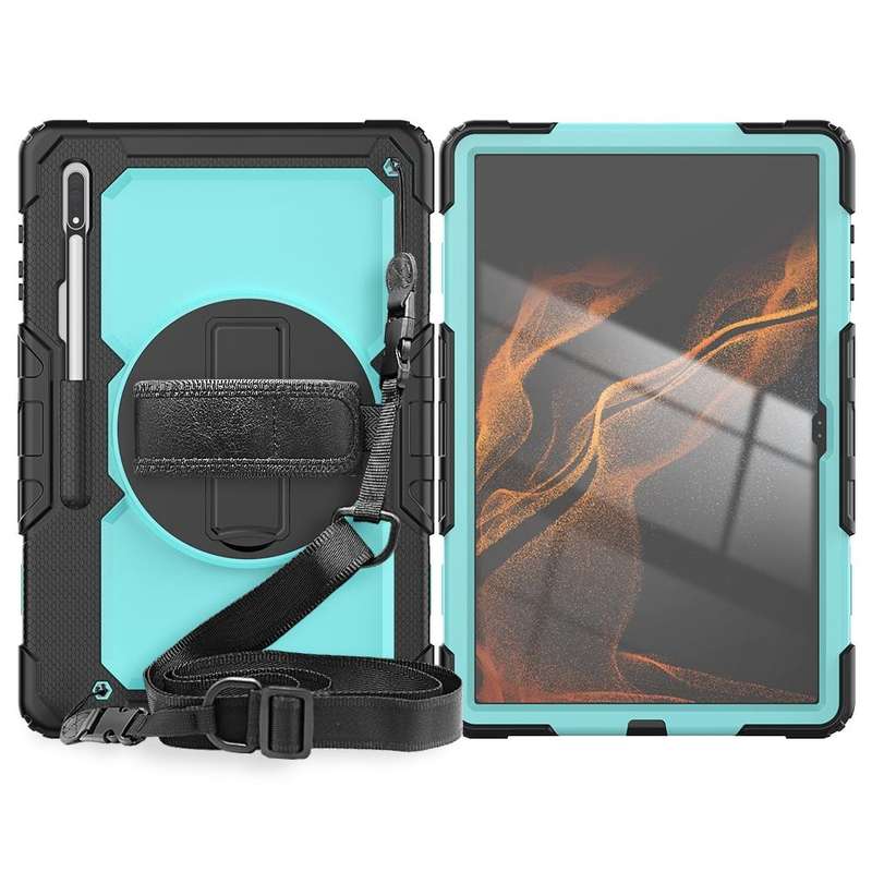 For Samsung Galaxy Tab S8 Ultra 14.6 inch SM-X900 Silicone + PC Tablet Case with Shoulder Strap(B...