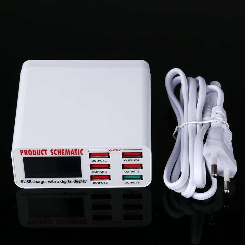 896 40W QC 3.0 6 USB Ports Fast Charger with LCD Digital Display, EU Plug(White)