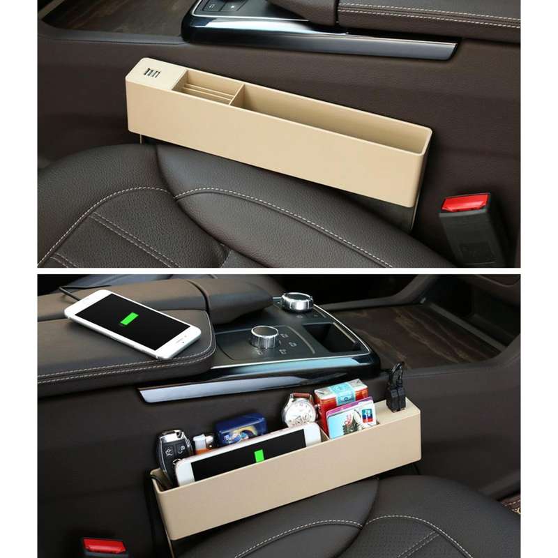 Universal Car Multi-functional Charger Console Side Pocket Seat Gap Side Storage Box, with 2 USB ...
