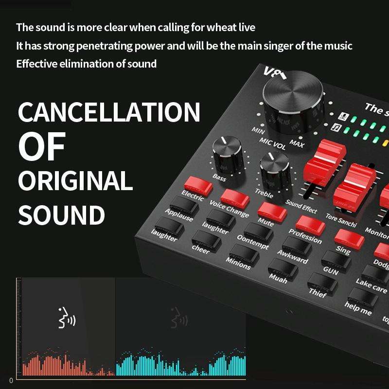 V8S Sound Card Mobile Phone Computer Anchor Live K Song Recording Microphone, Specification: Engl...