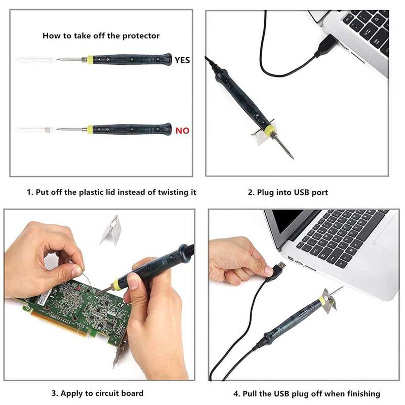 Portable USB Powered Soldering Iron Pen 5V 8W Long Life Tip + Touch Switch Protective Cap Auto Sh...