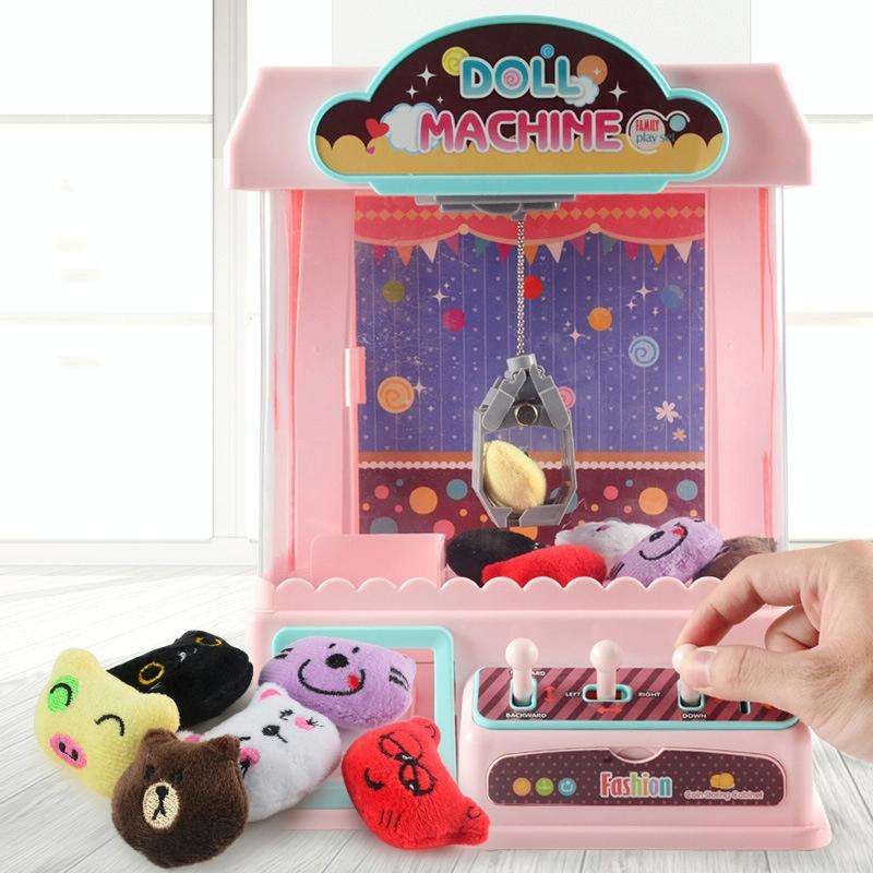 Children Household Claw Machine Toy Electric Light Music Clip Doll Catching Game Machine(Pink)