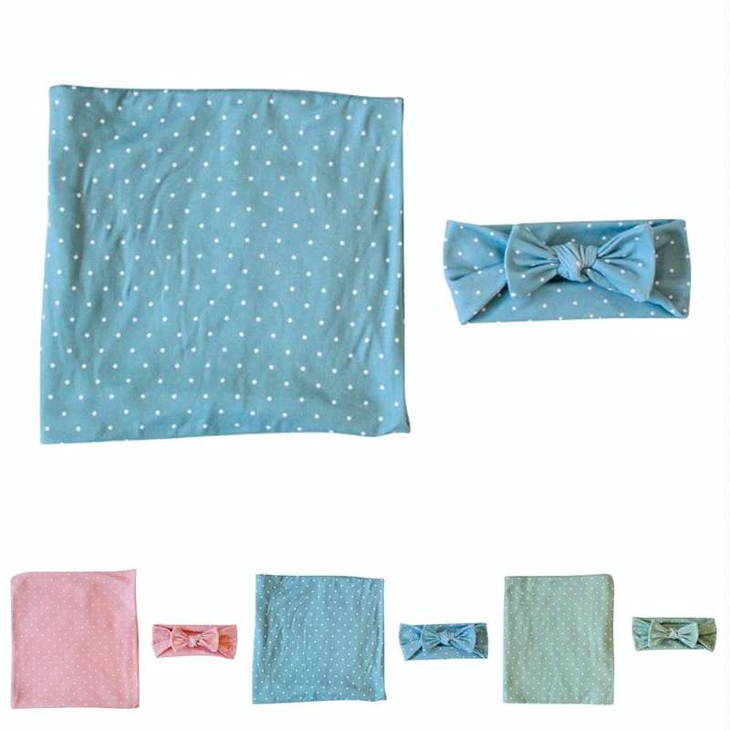 Newborn Baby Dot Pattern Swaddling Scarf Headband(Blue)