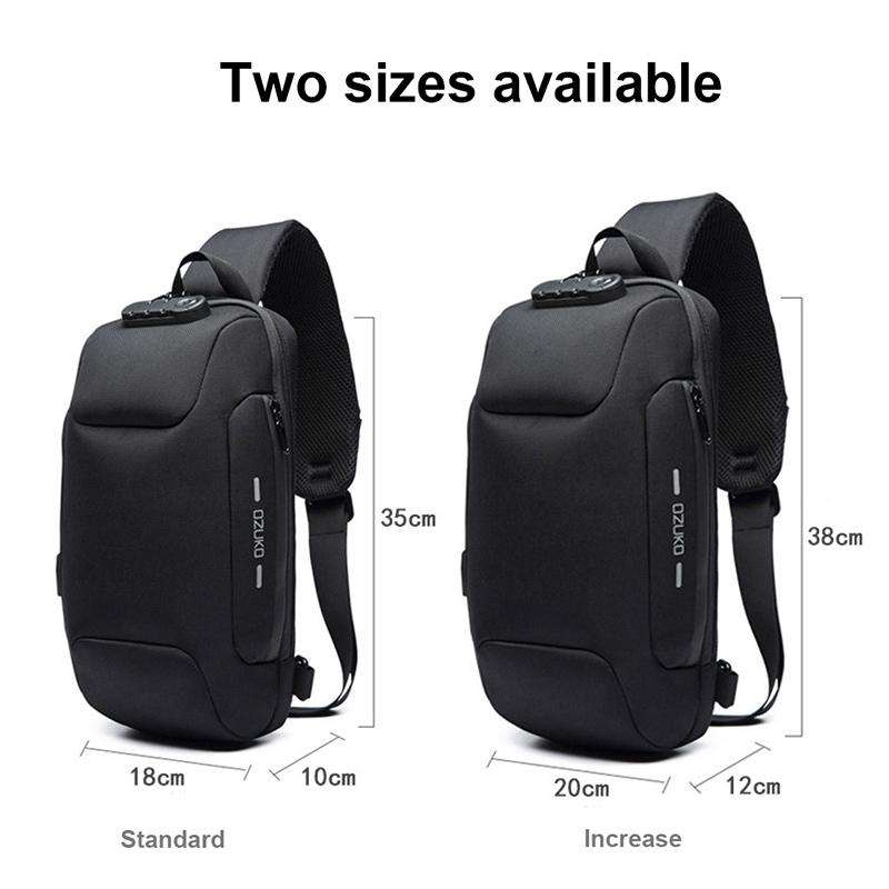 OZUKO 9223 Anti-theft Men Chest Bag Waterproof Crossbody Bag with External USB Charging Port, Sty...
