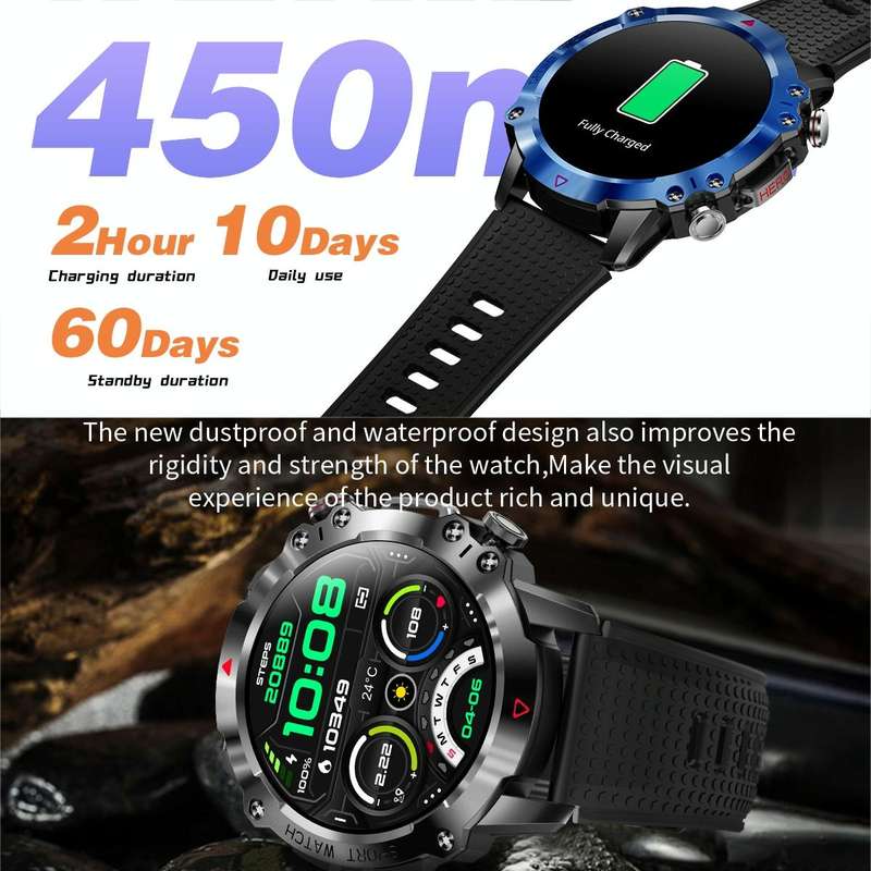 K10 1.39 inch IP67 Waterproof Smart Watch, Support Heart Rate / Sleep Monitoring(Black Silver)