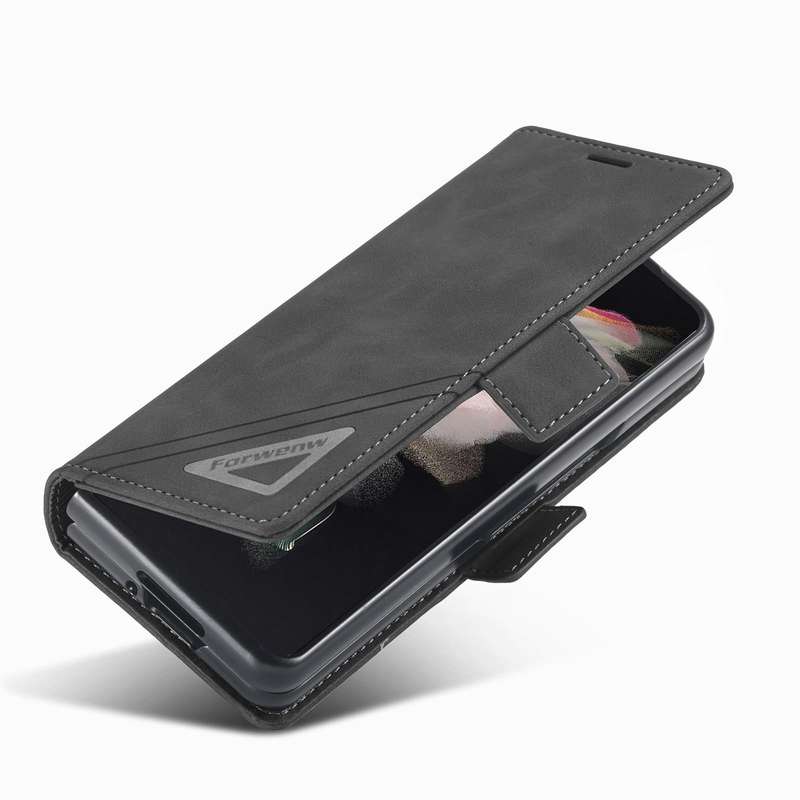 For Samsung Galaxy Z Fold3 5G Forwenw Dual-side Buckle Leather Phone Case(Black)