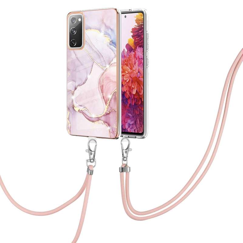 For Samsung Galaxy S20 FE 5G / 4G Electroplating Marble Pattern IMD TPU Shockproof Case with Neck...