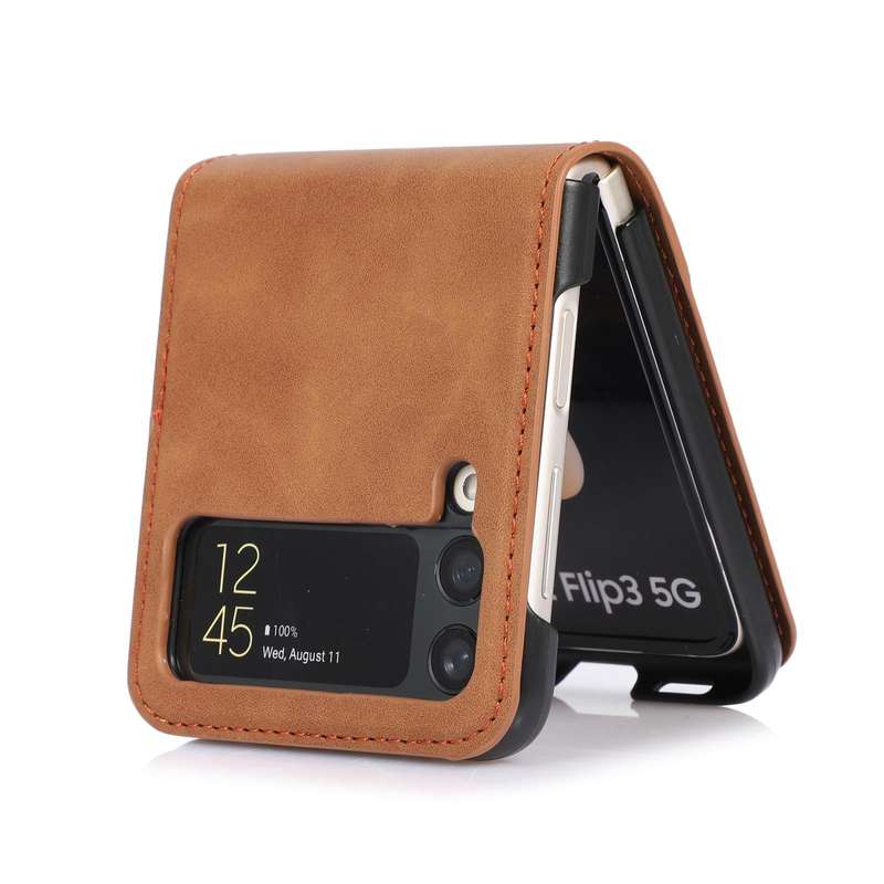 For Samsung Galaxy Z Flip4 Card Slot Leather Phone Case(Brown)