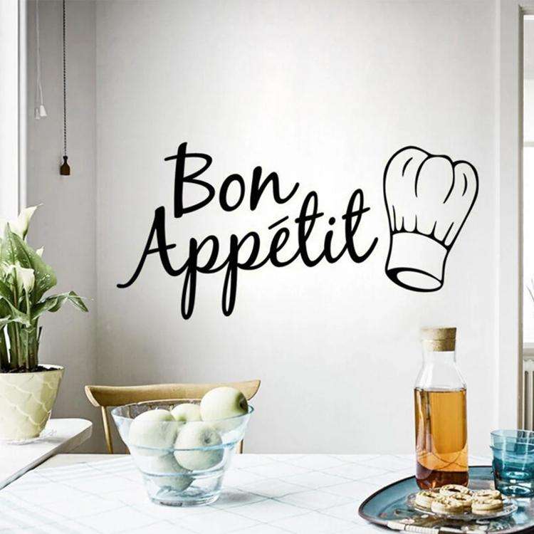 Kitchen Decoration Kitchen Stickers Bon Appetit Wall Stickers DIY Vinyl Art Wallpapers(Black)