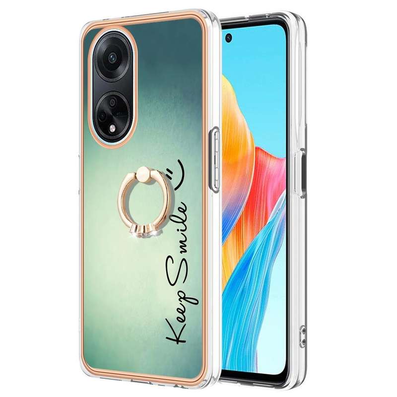 For OPPO A98 Electroplating Dual-side IMD Phone Case with Ring Holder(Smile)