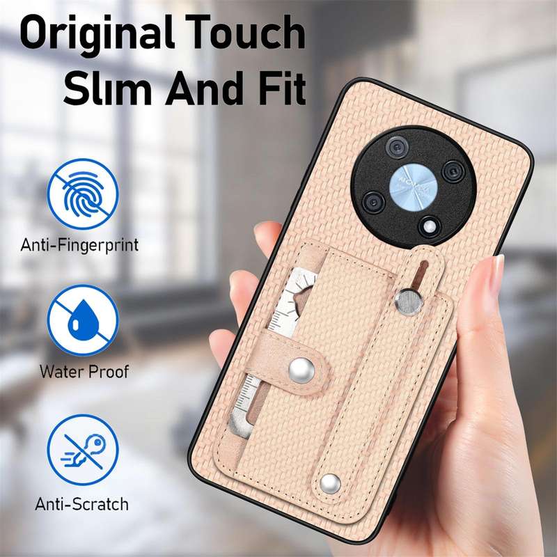 For Huawei Nova Y90 Wristband Kickstand Card Wallet Back Cover Phone Case with Tool Knife(Khaki)