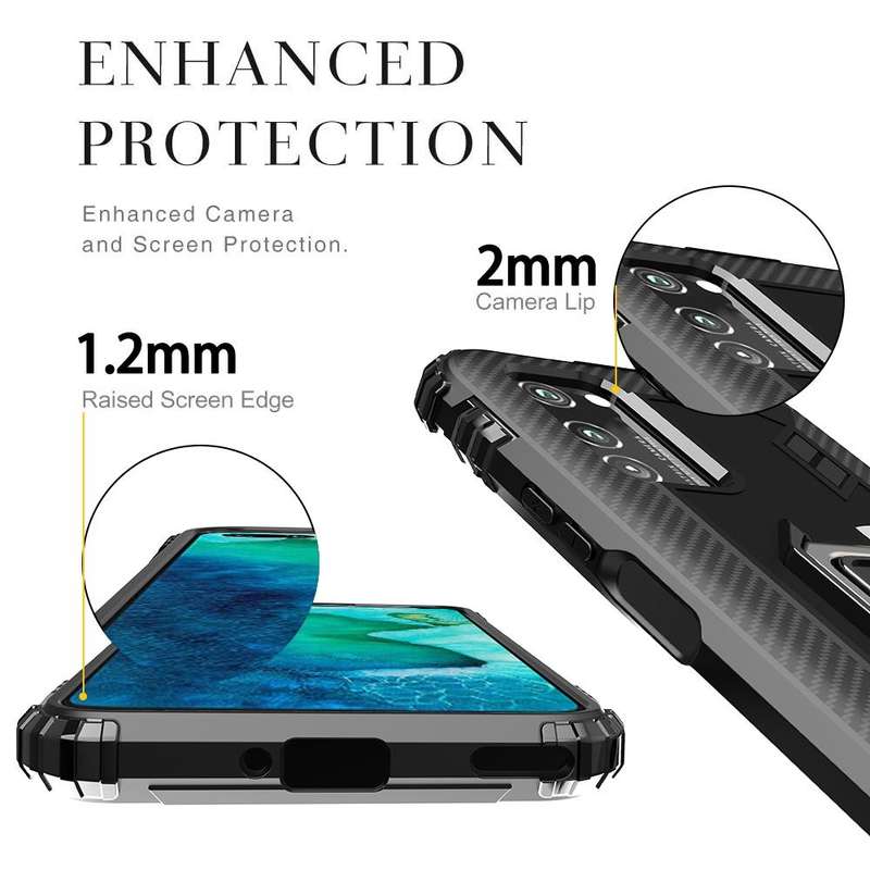 For Huawei P40 Pro / P40 Pro+ Carbon Fiber Protective Case with 360 Degree Rotating Ring Holder(B...