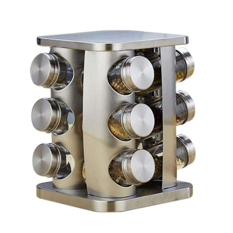 12 in 1 Stainless Steel Canister Set with Turnable Holder(Silver)