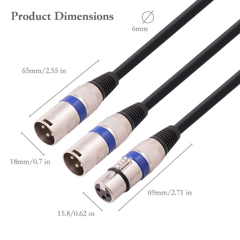 2055YMMF-05 XLR 3pin Female to Dual Male Audio Cable, Length: 50cm(Black+Red)