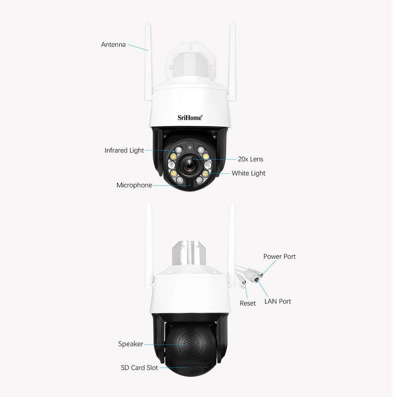 SriHome SH041 5.0MP 20X Optical Zoom 2.4G/5G WiFi IP66 Waterproof AI Auto Tracking H.265 Video Su...