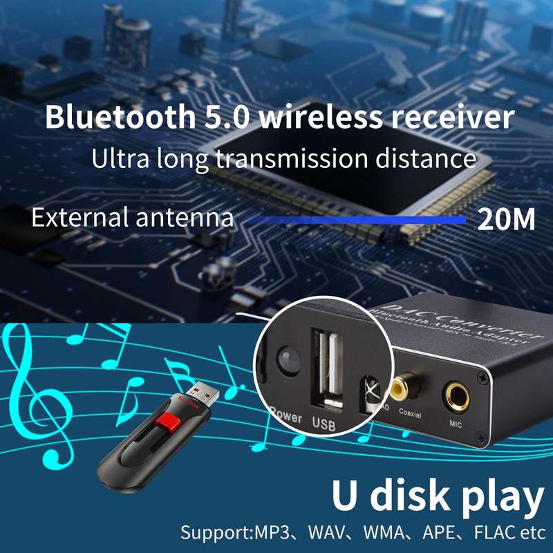NK-Q8 Bluetooth Audio Adapter DAC Converter with Remote Control, UK Plug
