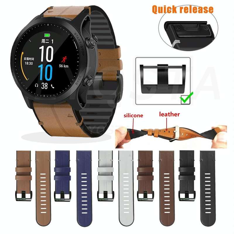 For Garmin Fenix 6 Silicone + Leather Quick Release Watch Band(Blue)