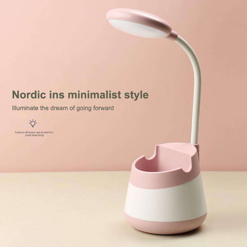 USB Charging LED Desk Light Eye Protection Lamp with Pen Holder and Phone Holder(CS276-3 Green)