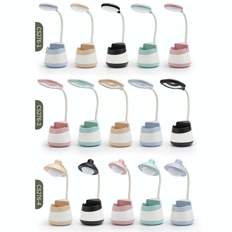 USB Charging LED Desk Light Eye Protection Lamp with Pen Holder and Phone Holder(CS276-3 Black)