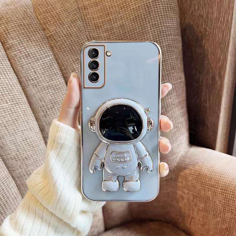 For Samsung Galaxy A23 Plating Astronaut Holder Phone Case(Blue)