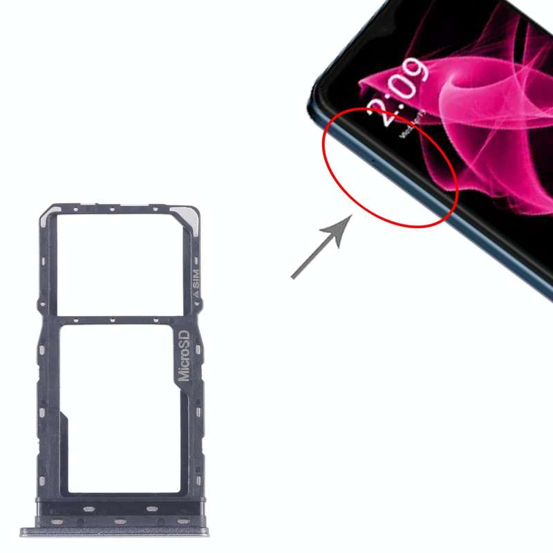 For T-Mobile Revvl 6 SIM Card Tray + Micro SD Card Tray (Black)