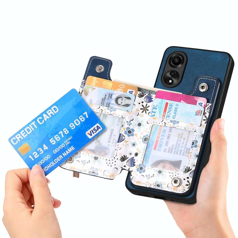 For OPPO Reno7 Z 5G Retro Painted Zipper Wallet Back Phone Case(Blue)