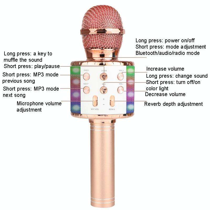 WS-858L LED Light Flashing Wireless Capacitance Microphone Comes With Audio Mobile Phone Bluetoon...