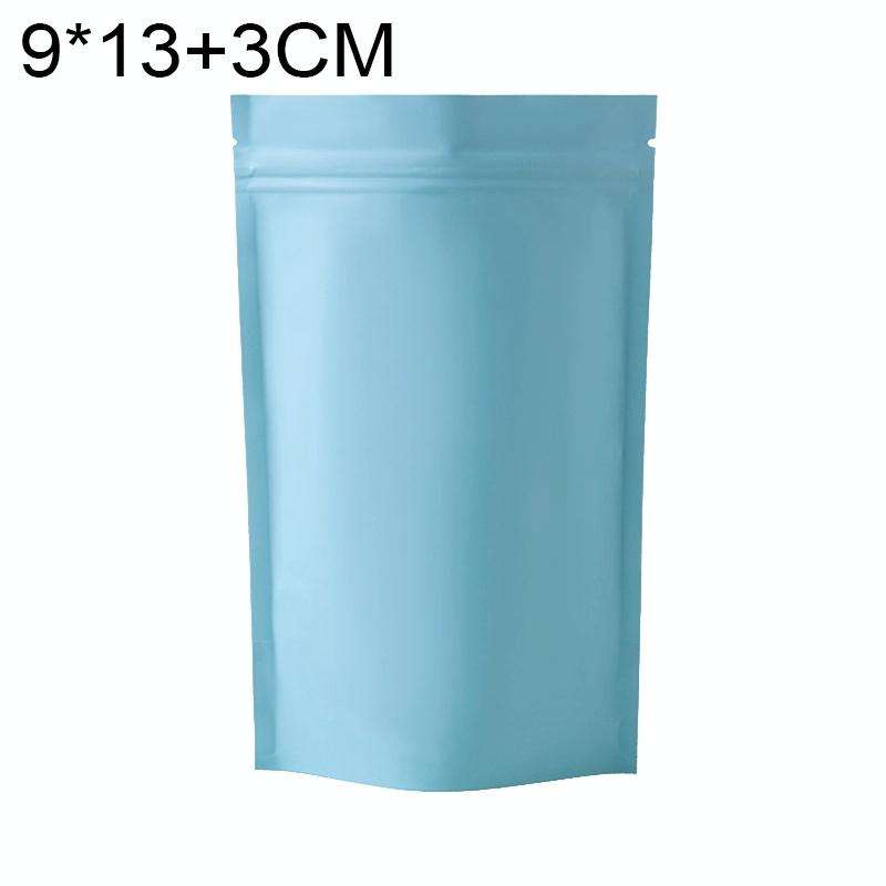 100 PCS/Set Matte Aluminum Foil Snack Stand-up Pouch, Size:9x13+3cm(Sky Blue)