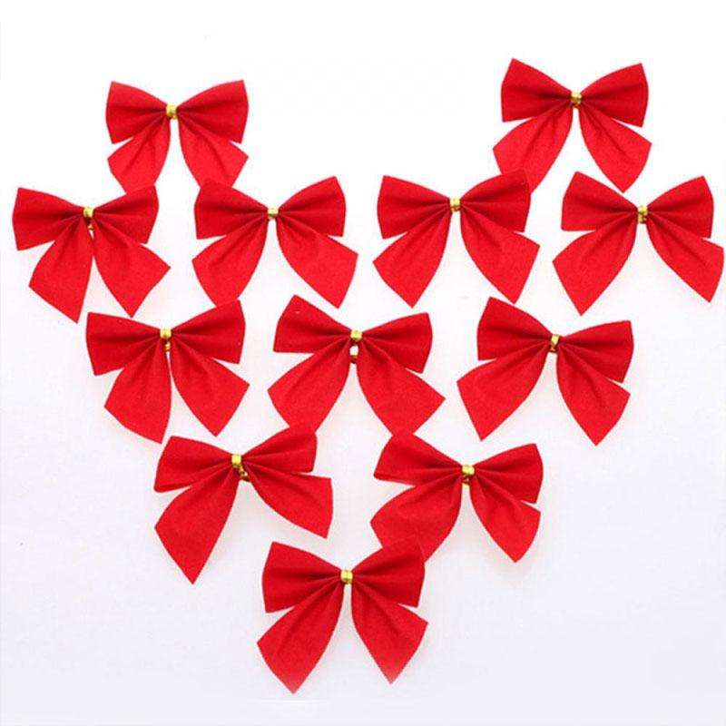 12 PCS Flocked Bow Christmas Tree Decoration(red)