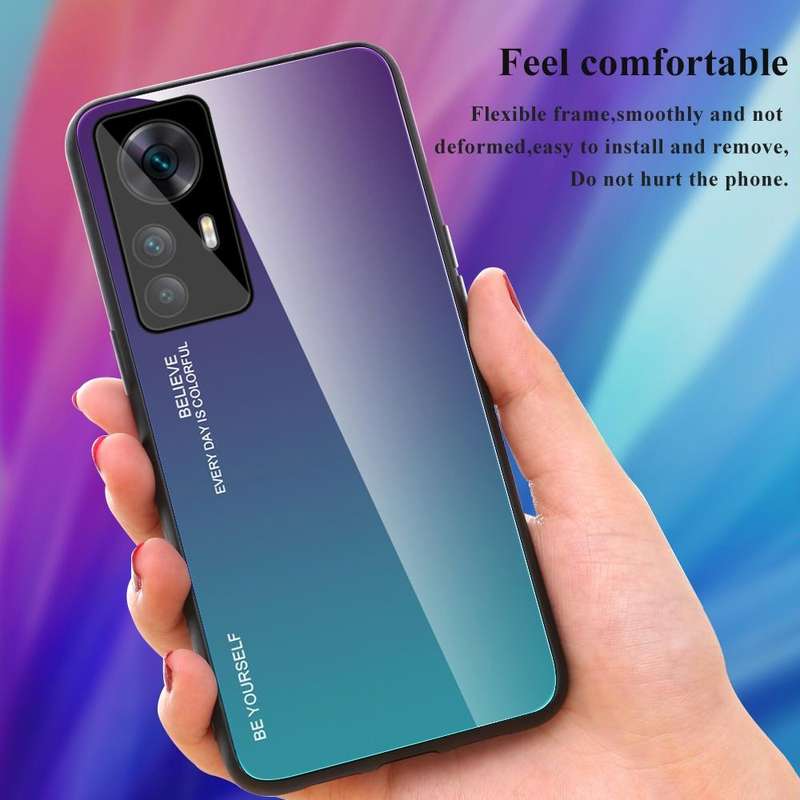 For Xiaomi Redmi K50 Ultra / 12T / 12T Pro Gradient Color Glass Phone Case(Yellow Pink)