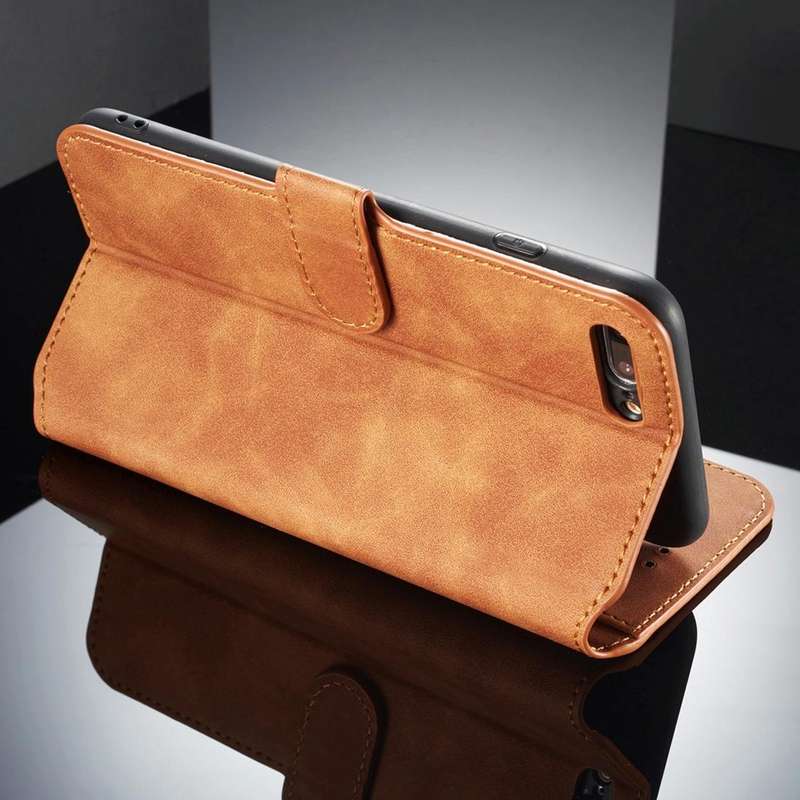 DG.MING Retro Oil Side Horizontal Flip Case for iPhone 8 Plus & 7 Plus, with Holder & Card Slots ...