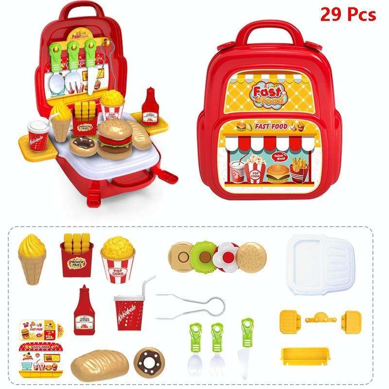 Educational Toys Children Simulation Pretend Play House Toys Kit Backpack(Fast Food)