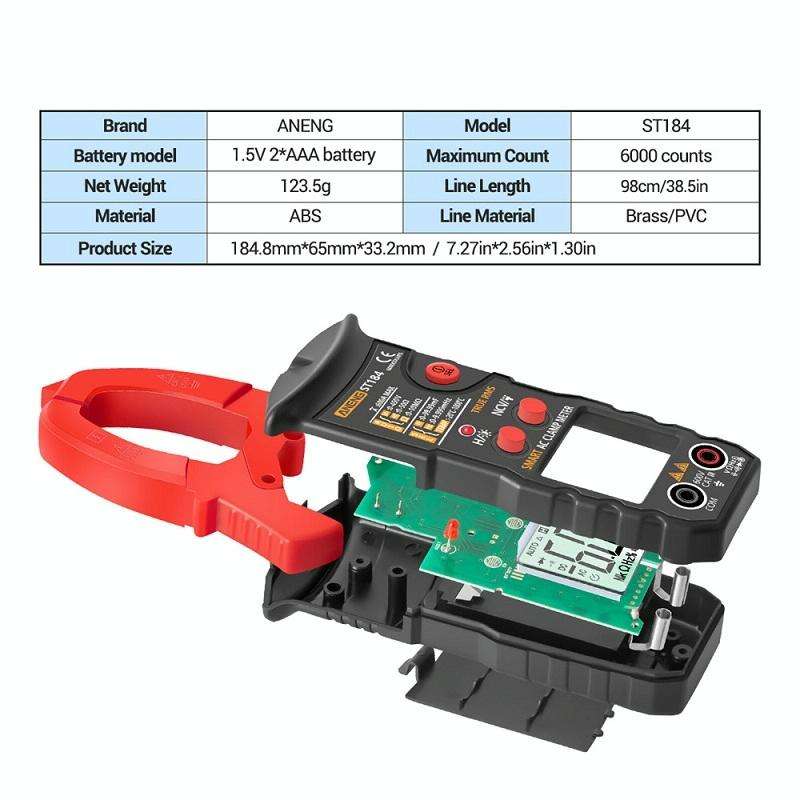 ANENG ST184 Automatically Identify Clamp-On Smart Digital Multimeter(Red)