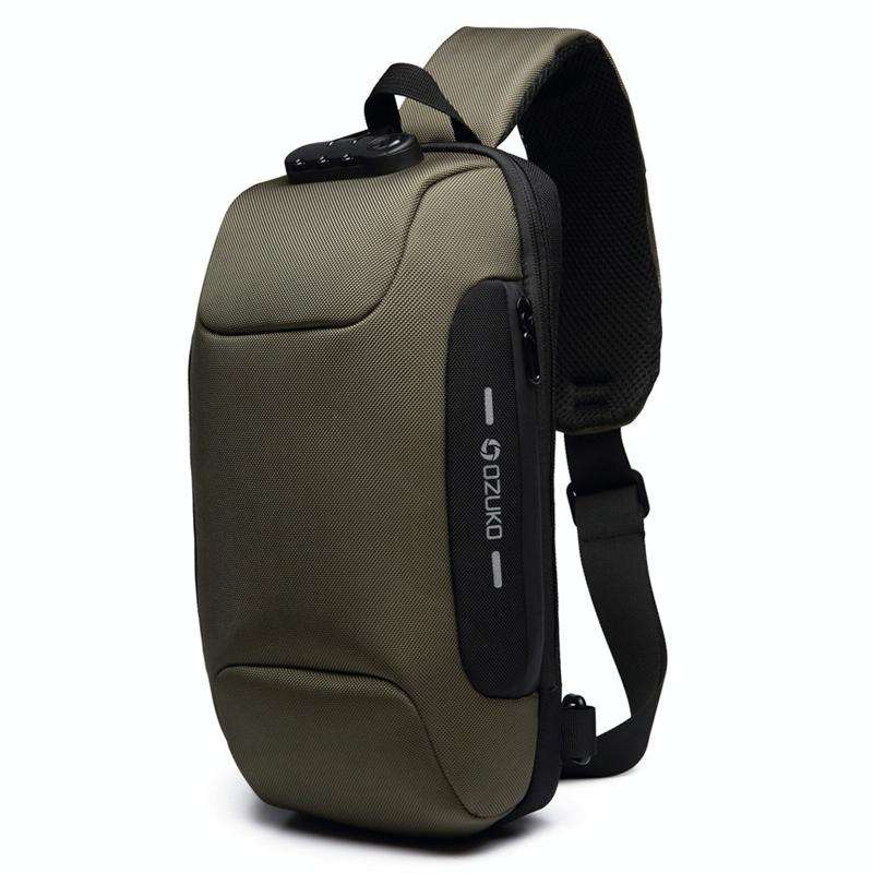 OZUKO 9223 Anti-theft Men Chest Bag Waterproof Crossbody Bag with External USB Charging Port, Sty...