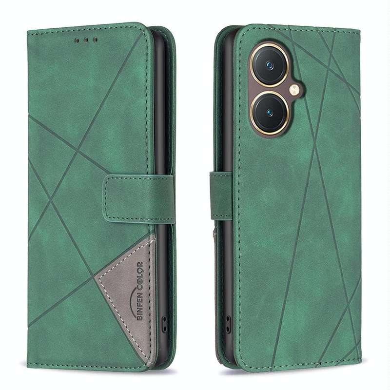 For vivo Y27 4G Magnetic Buckle Rhombus Texture Leather Phone Case(Green)